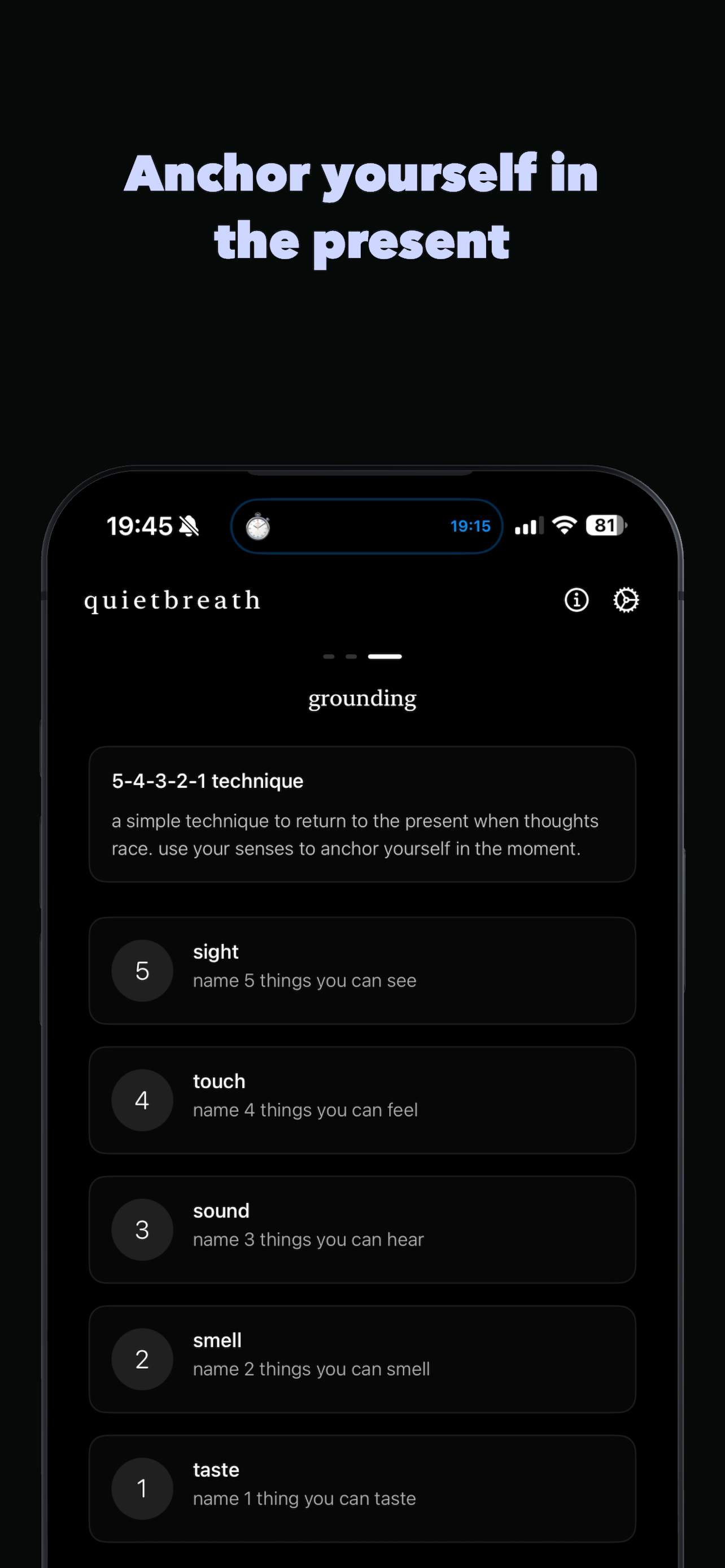 Grounding technique with 5-4-3-2-1 method