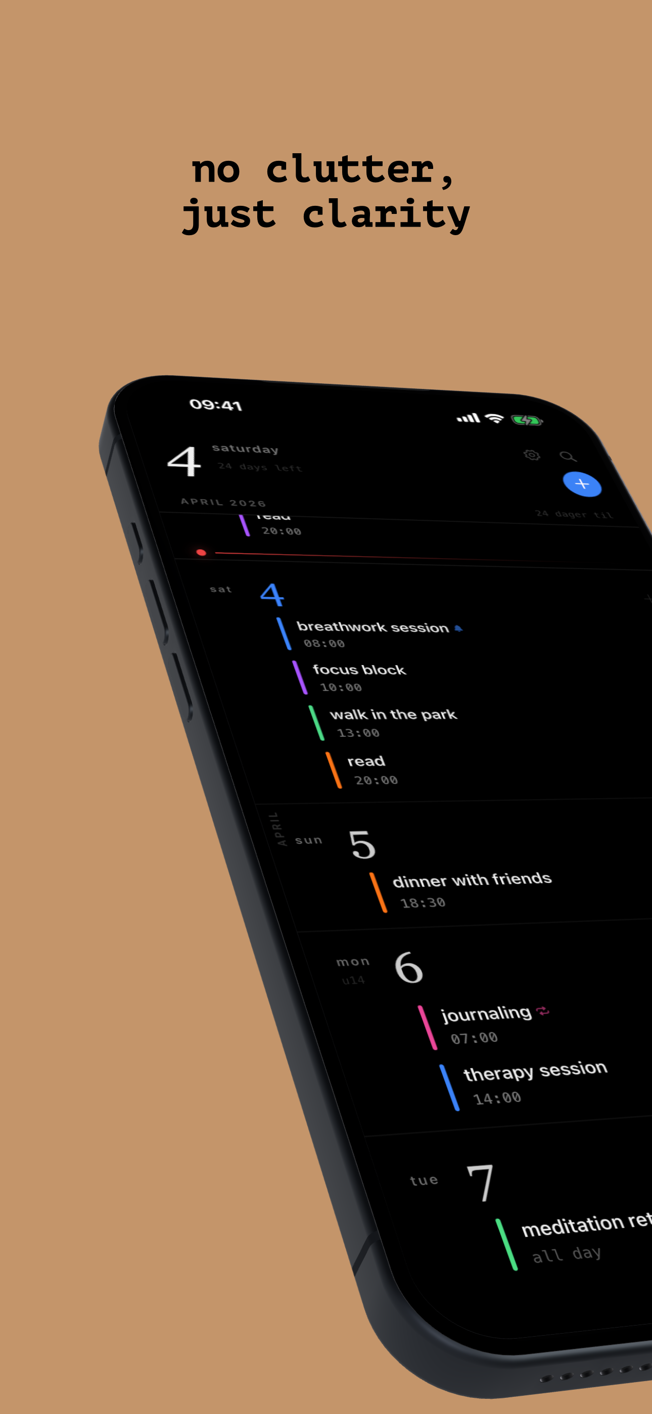 Quietime timeline view showing events flowing through days